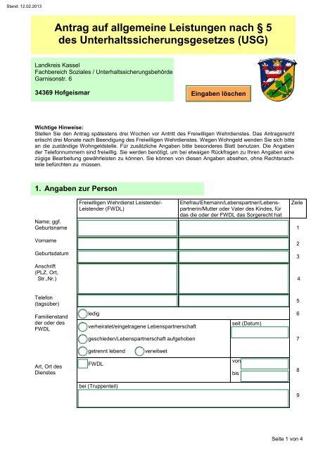 Antrag Auf Allgemeine Leistungen Nach 5 Des Landkreis Kassel