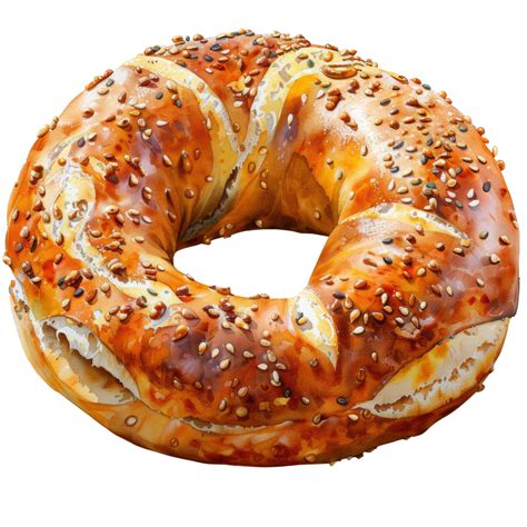 Watercolor Plain Baked Pretzel Pastry Bun With Sesame Seed For Bread