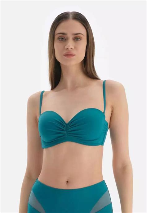 Buy Dag Teal Bikini Top Strapless Full Cup Underwire Swimwear For