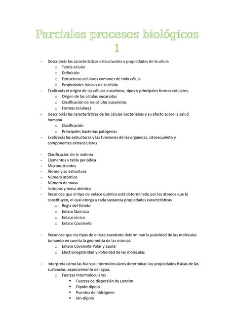 Parciales Procesos Biológicos 1 Parciales Procesos Biológicos 1 Describirás Las