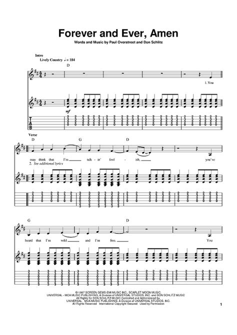 Forever And Ever Amen Sheet Music By Randy Travis For Guitar Tab Sheet Music Now