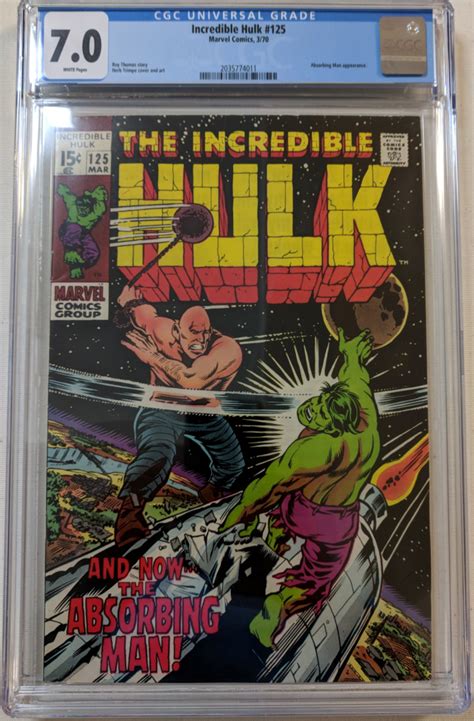 1970 The Incredible Hulk Issue 125 Marvel Comic Book CGC 7 0