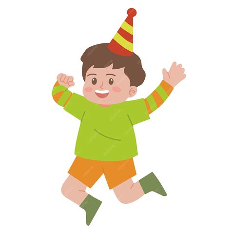 Premium Vector | Happy little boy jumping celebrate birthday party