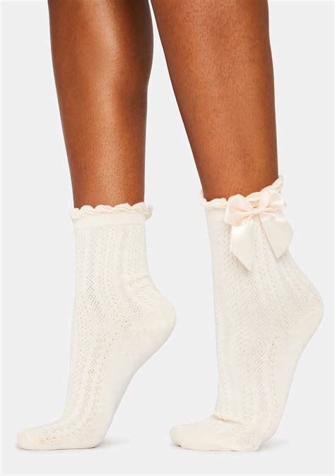 Ribbed Ruffle Crew Socks With Satin Bows Pink Dolls Kill