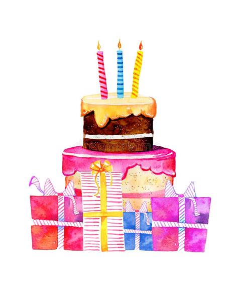 Watercolor Birthday Cake Candle Stock Illustrations 1303 Watercolor