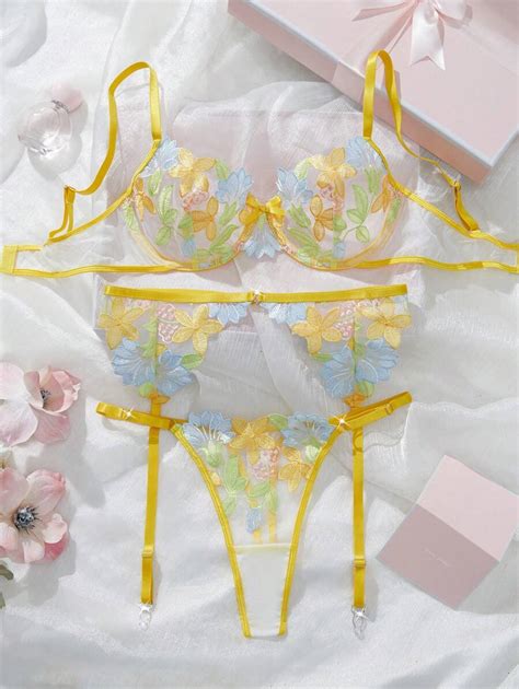 Pe As Conjunto De Lingerie Sexy Amarelo L Tus Feminino Shein Brasil