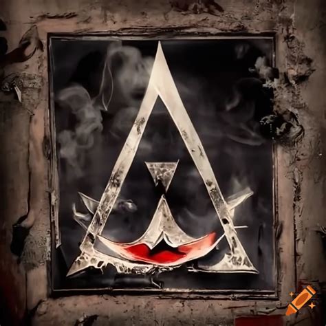 Assassins creed logo in dark and smoky background on Craiyon