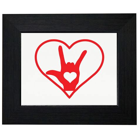 I Love You Sign Language Red Heart Outline Asl Framed Print