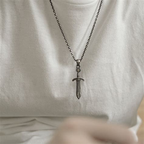 Silver Sword Necklace For Men Warrior Necklaces Gold Dagger