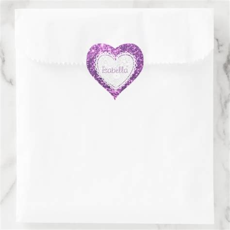 Personalize This Purple Glitter Heart Sticker Zazzle