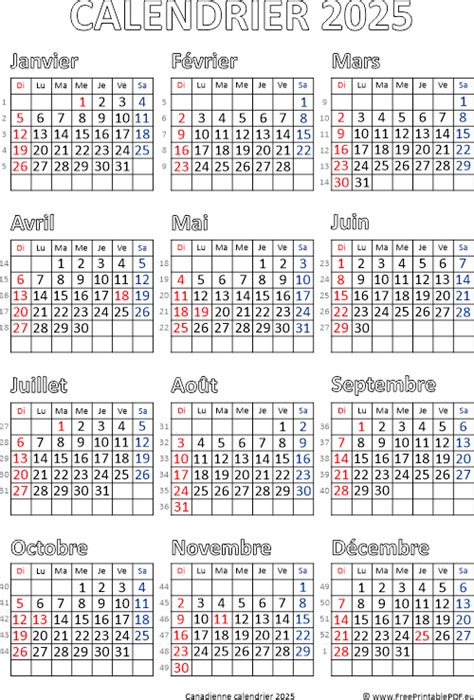 Calendrier Canada Gratuit Pdf Imprimable