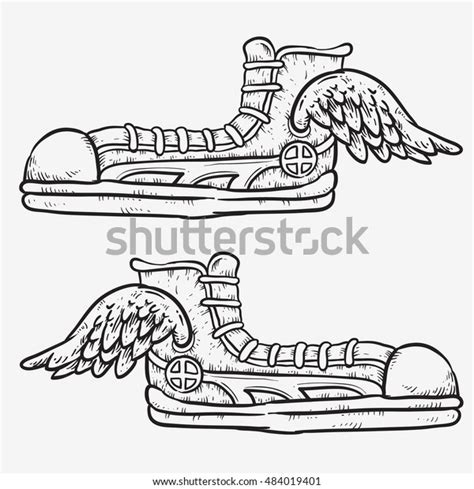 Long Shoes Wings Hand Drawing Sketch Stock Vector Royalty Free 484019401