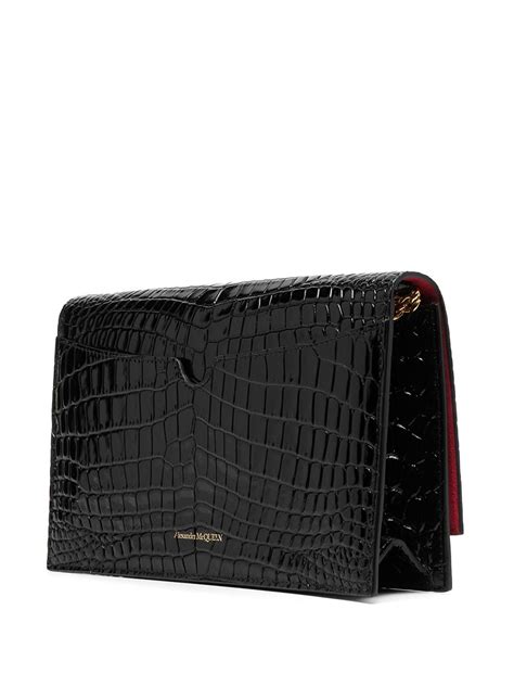 Alexander Mcqueen Skull Motif Crocodile Effect Shoulder Bag Farfetch