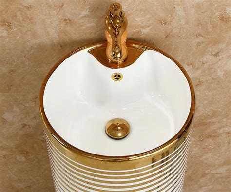 Pedestal Basin With Horizontal White Gold Patterns Royal Toiletry Global