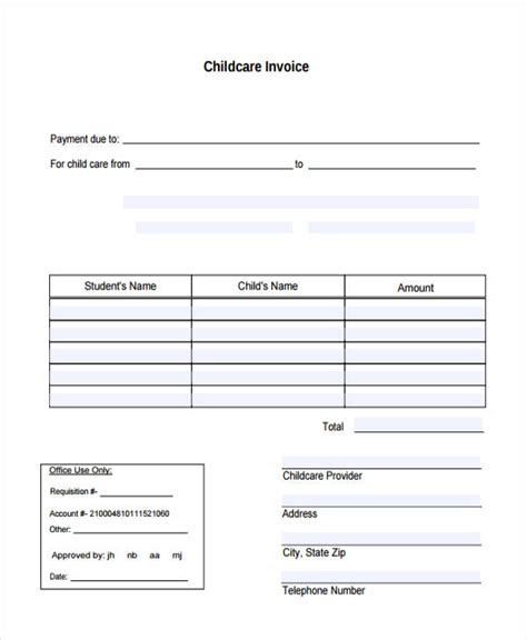 Childcare Invoice Template