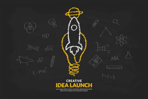 Creative Ideas With Light Bulb And Rocket Launching To Space Background