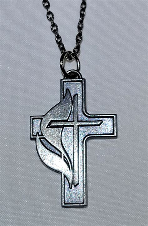 Pewter Cross And Flame Confirmation Pendant With 2 Cokesbury