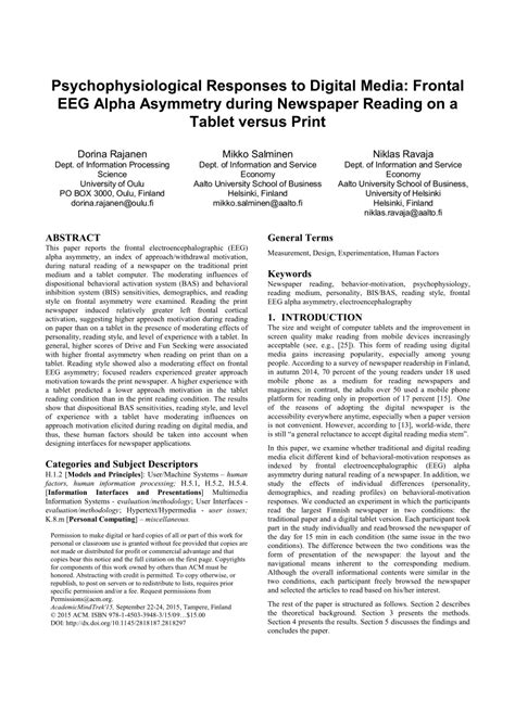 Pdf Psychophysiological Responses To Digital Media Comparison Of