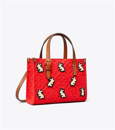 Mini T Monogram Embroidered Rabbit Square Tote Womens Handbags Tote Bags Tory Burch Uk