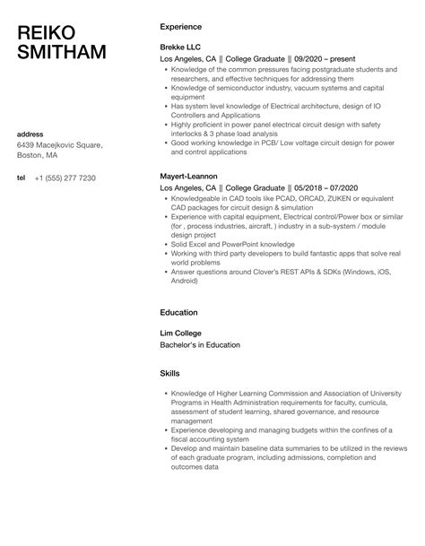 College Graduate Resume Samples Velvet Jobs