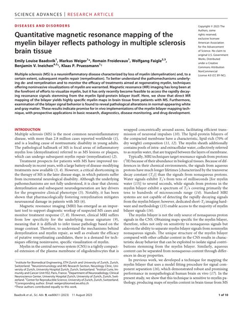 PDF Quantitative Magnetic Resonance Mapping Of The Myelin Bilayer