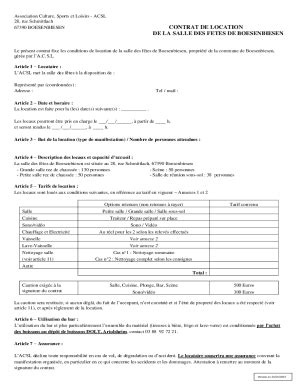 Fillable Online CONTRAT DE LOCATION DE LA SALLE DES FETES Fax Email