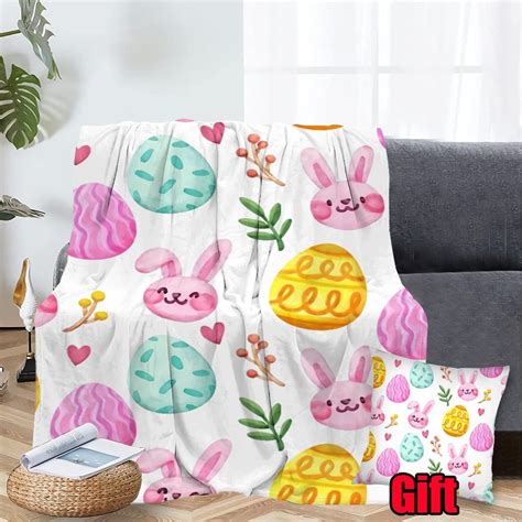 Dicasser Easter Spring Bunny Throw Blanket With Pillow Cover Spring