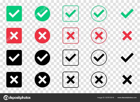 Marca Verificación Verde Conjunto Iconos Marca Roja Símbolos Garrapata