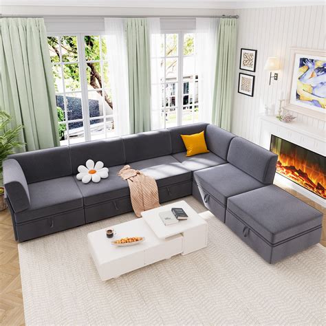 HNEBC Oversized Convertible Sectional Sofa Couch, 6 Seat U/L Shaped ...