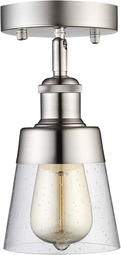 Modern Glass Flush Mount Light Fixture Mini Clear Seeded Glass Shade