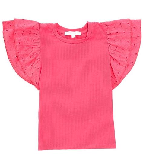 Honey And Sparkle Big Girls 7 16 Rib Knit Ruffle Sleeve Top Dillards