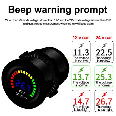 12 24V LED DC Digital Display Voltmeter With Low Pressure Buzzer Alarm