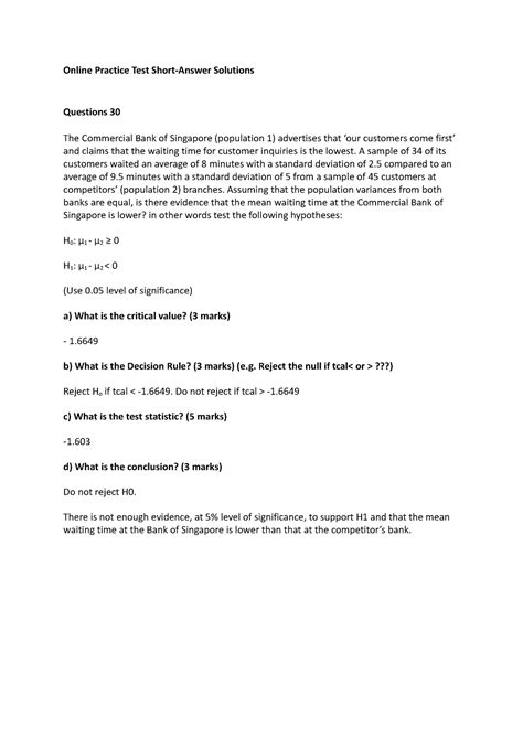 Online Practice Test Short Answers Solutions - Online Practice Test