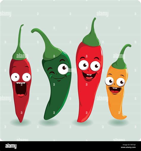 Fresh Colorful Hot Chili Pepper Characters Stock Vector Image Art Alamy