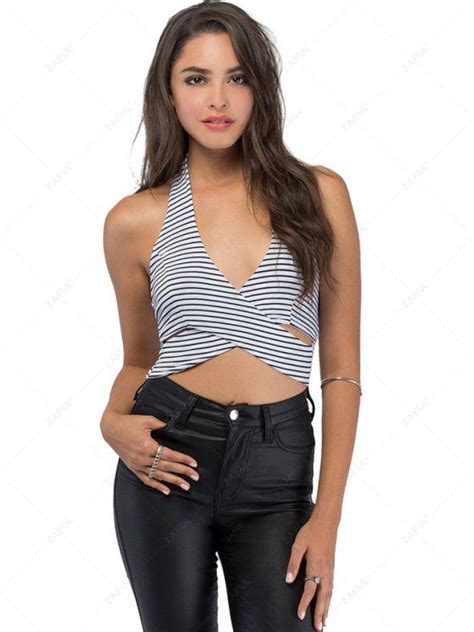 [30 Off] 2021 Halter Striped Crop Top In Stripe Zaful