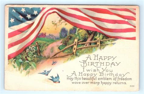 Postcard Patriotic Happy Birthday American Flag Emblem Of Freedom Karle