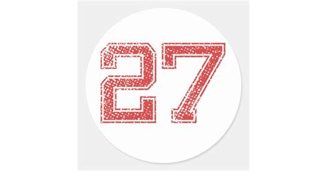 Red Sports Jerzee Number 27 Classic Round Sticker Zazzle