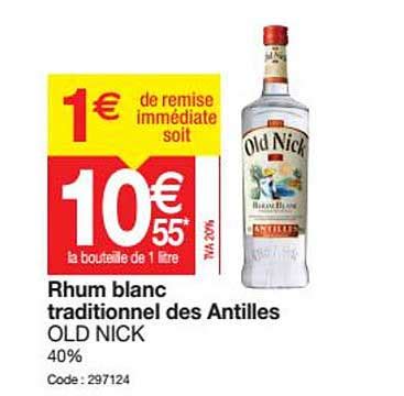 Promo Rhum Blanc Traditionnel Des Antilles Old Nick Chez Promocash