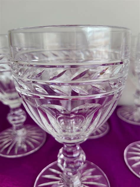 Vintage Crystal Goblets Set Of 8 Laurel Band And Pressed Panels Round Feet With Starburst