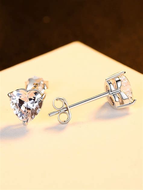 Sterling Silver Cubic Zirconia Heart Minimalist Stud Earring