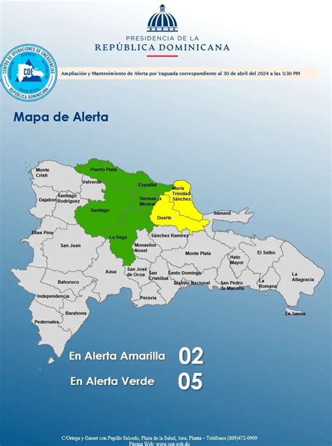 Coe Mantiene Provincias En Alerta Amarilla Y Aumenta En Verde