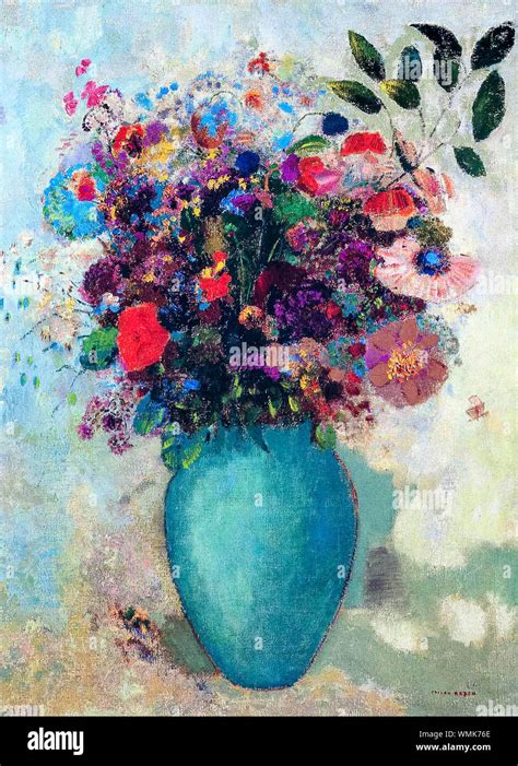 Odilon Redon Flowers In A Turquoise Vase Still Life Painting Circa