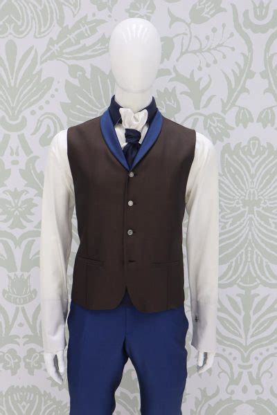 Panciotto Gilet Gil Marrone Blu Abito Da Sposo Classico Blu Intenso