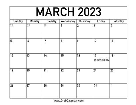 Printable March 2023 Calendar