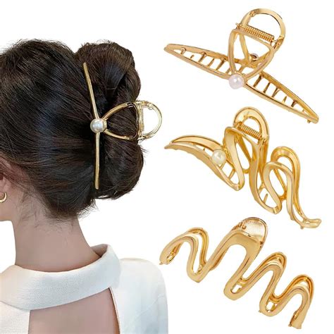 Amazon Pcs Gold Metal Hair Claw Clips For Thick Long Hair