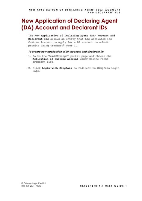 New Application of Declaring Agent (DA) Account and Declarant IDs