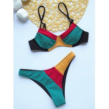 Emmiol Free Shipping Color Block Bikini Set Multicolorple Colors M