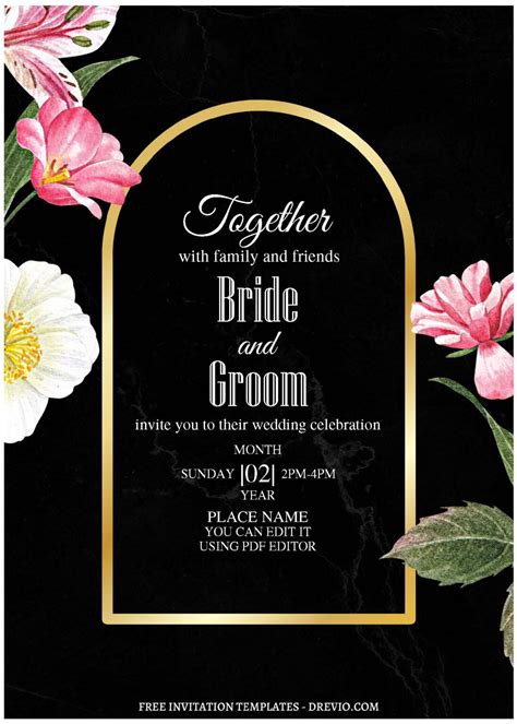 Free Editable PDF Granite Marble Floral Wedding Invitation Templates