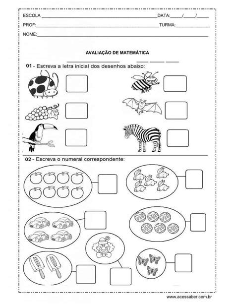 Avaliação de matemática 1º ano