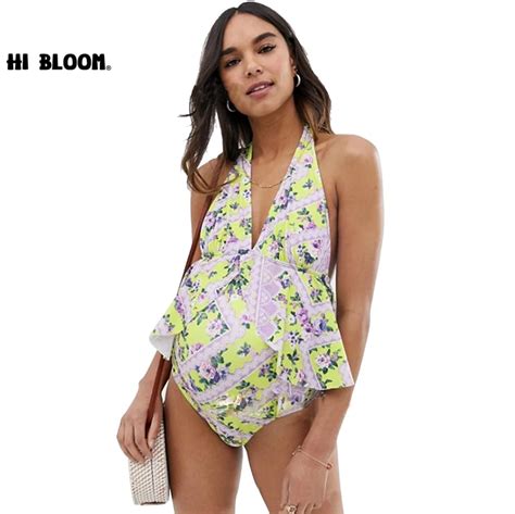 Deep V Floaral Women Maternity Swimwear One Piece Tankinis Print